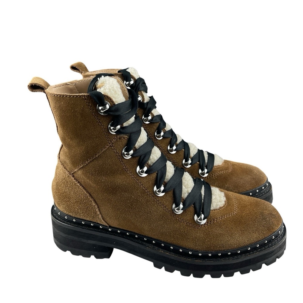 Steve Madden Rainier Combat Boots Women's 8.5M Brown Suede Faux Fur Chunky